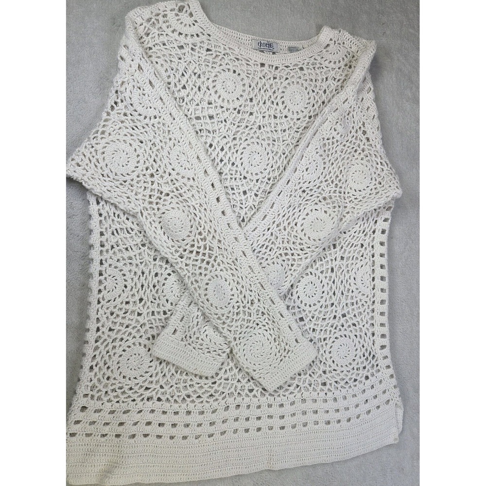 Elements Exclusively for Spiegel Crochet Sweater Womens L White Boho Cottagecore